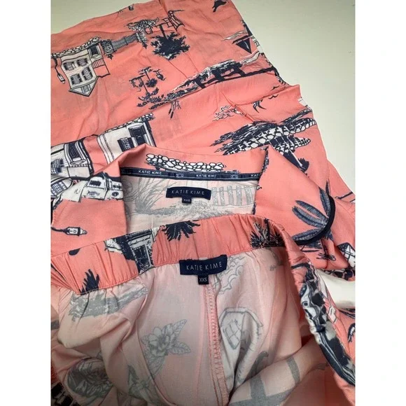 Katie Kime Pajama Set XXS Pink Charleston SC Toile Woven NWOT 2 Piece